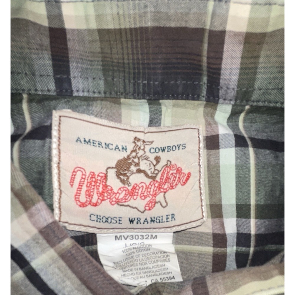 Wrangler Western Cowboy Men's Pearl Snap Short Sleeve Shirt Green Plaid Large - Picture 2 of 10